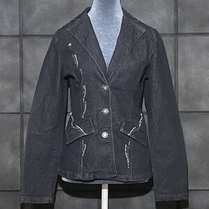 RUSTIC DENIM 100% Cotton Glittered Semi Distressed Women's Denim Jacket -SMALL